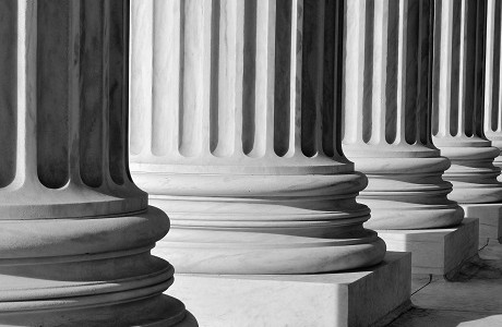 Stone pillars representing Mission, Vision and Values