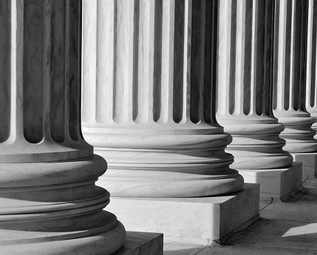 Stone pillars representing Mission, Vision and Values