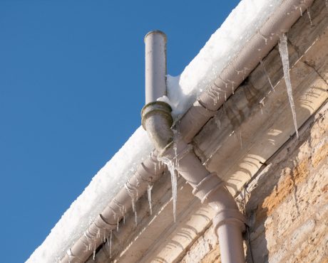 Frozen guttering and downpipe