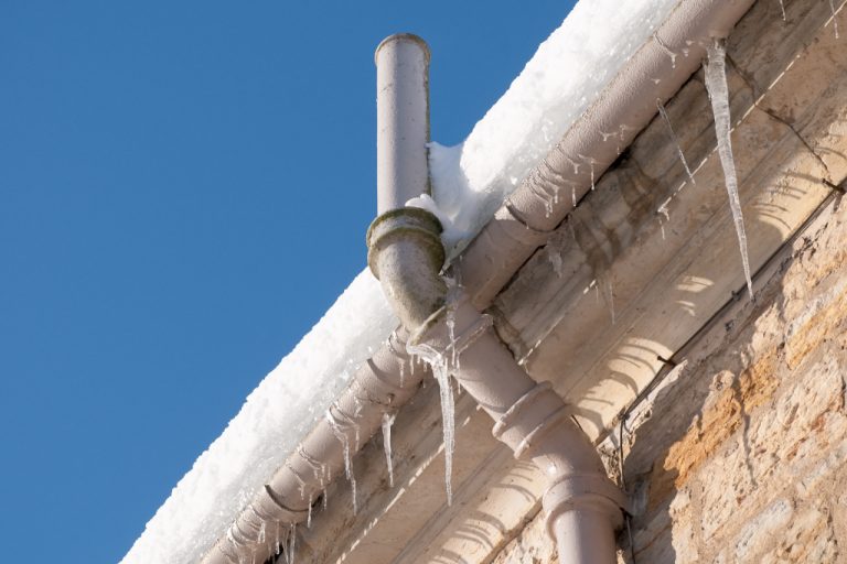 Frozen guttering and downpipe