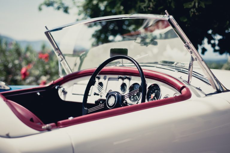 vintage white convertible sunny day